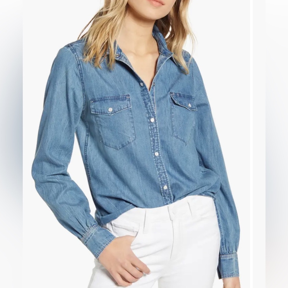 Paige Kase Western Shirt Denim Pearl Button Down